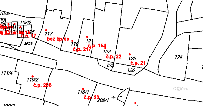 Vícemilice 22, Bučovice na parcele st. 122 v KÚ Vícemilice, Katastrální mapa