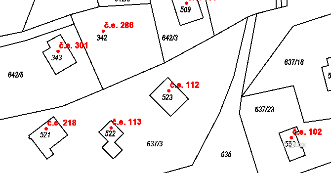 Seč 112 na parcele st. 523 v KÚ Seč, Katastrální mapa