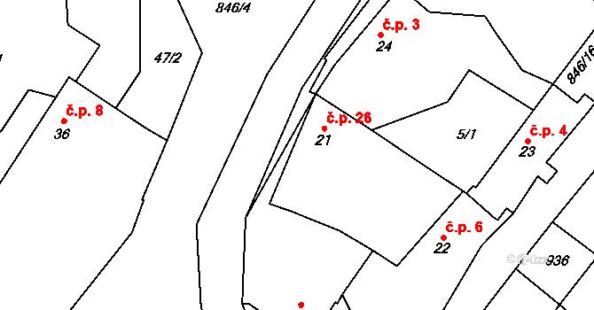 Mišovice 26 na parcele st. 21 v KÚ Mišovice, Katastrální mapa
