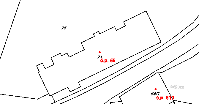 Stonava 55 na parcele st. 74 v KÚ Stonava, Katastrální mapa