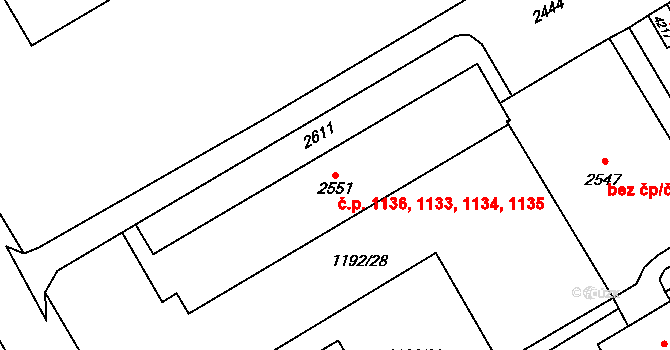 Beroun-Město 1133,1134,1135,1136, Beroun na parcele st. 2551 v KÚ Beroun, Katastrální mapa