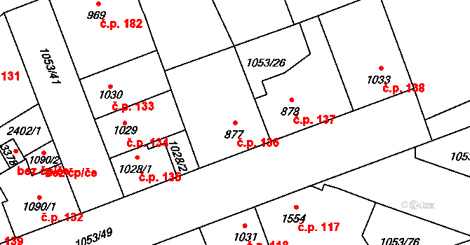 Beroun-Zavadilka 136, Beroun na parcele st. 877 v KÚ Beroun, Katastrální mapa