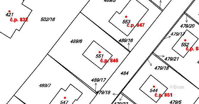 Chvalčov 846 na parcele st. 551 v KÚ Chvalčova Lhota, Katastrální mapa