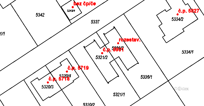 Chomutov 5901 na parcele st. 5321/2 v KÚ Chomutov I, Katastrální mapa