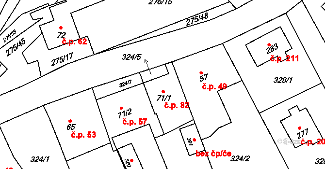 Úholičky 82 na parcele st. 71/1 v KÚ Úholičky, Katastrální mapa