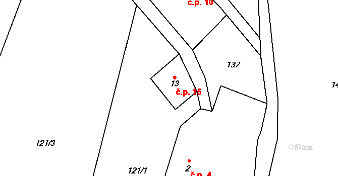 Zahrádka 15, Čachrov na parcele st. 13 v KÚ Zahrádka u Čachrova, Katastrální mapa
