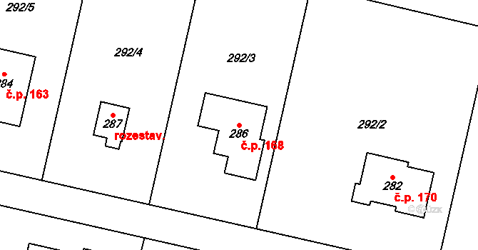Veselá 168, Zašová na parcele st. 286 v KÚ Veselá u Valašského Meziříčí, Katastrální mapa