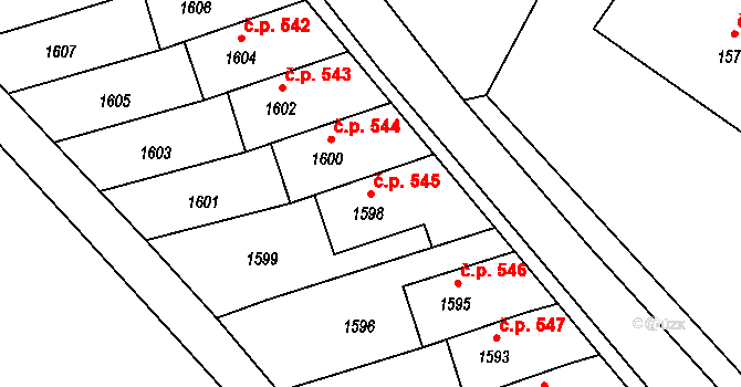 Postřelmov 545 na parcele st. 1598 v KÚ Postřelmov, Katastrální mapa