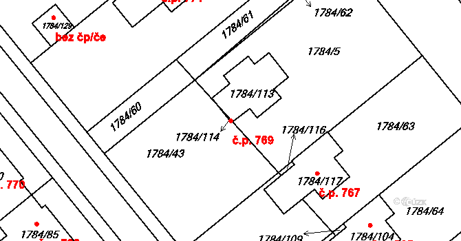 Lednice 769 na parcele st. 1784/113 v KÚ Lednice na Moravě, Katastrální mapa