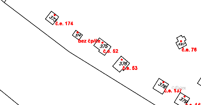 Sýkořice 52 na parcele st. 375 v KÚ Sýkořice, Katastrální mapa