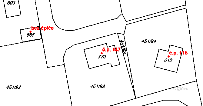 Svinaře 147 na parcele st. 770 v KÚ Svinaře, Katastrální mapa