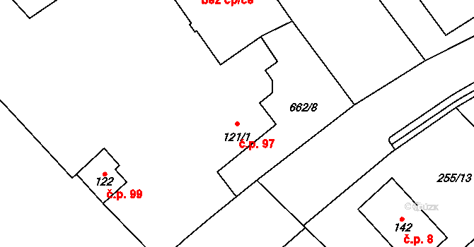 Liběšovice 97, Blšany na parcele st. 121/1 v KÚ Liběšovice, Katastrální mapa