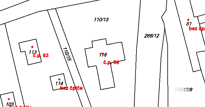 Lhota nad Rohanovem 64, Vacov na parcele st. 116 v KÚ Lhota nad Rohanovem, Katastrální mapa