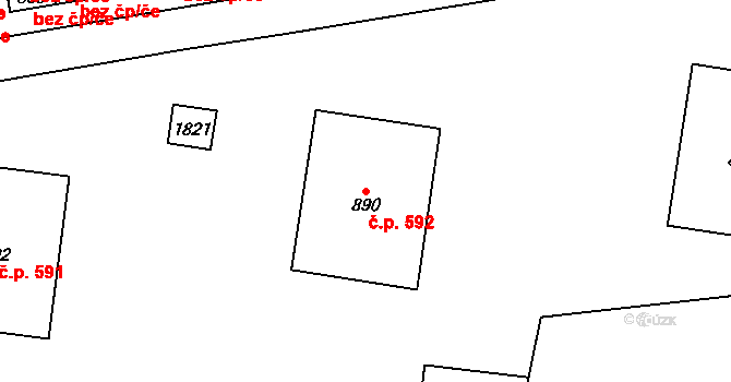 Světlá nad Sázavou 592 na parcele st. 890 v KÚ Světlá nad Sázavou, Katastrální mapa