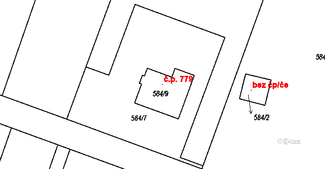 Hradištko 779 na parcele st. 584/9 v KÚ Hradištko u Sadské, Katastrální mapa