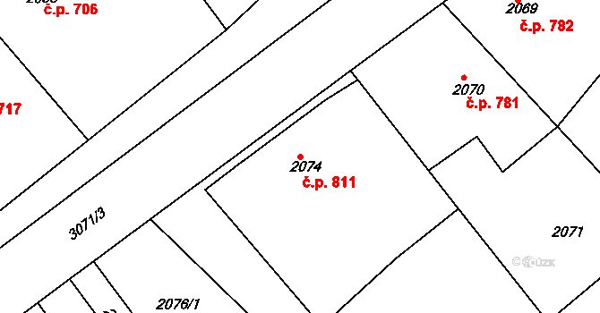 Rychnov nad Kněžnou 811 na parcele st. 2074 v KÚ Rychnov nad Kněžnou, Katastrální mapa