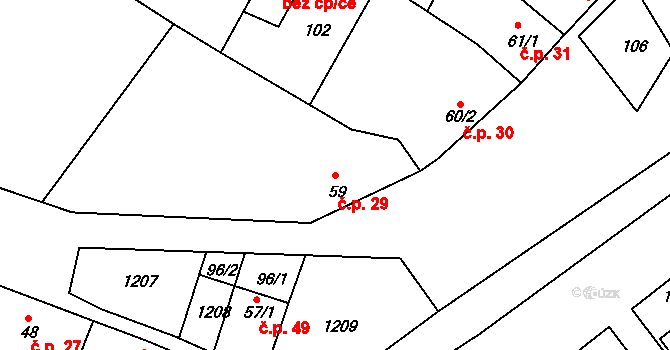 Lhota 29, Pačlavice na parcele st. 59 v KÚ Lhota u Pačlavic, Katastrální mapa