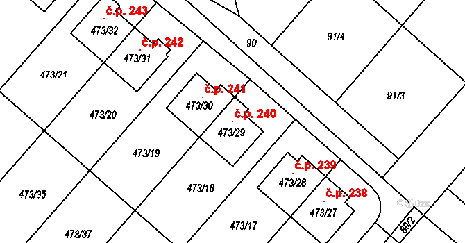 Padochov 240, Oslavany na parcele st. 473/29 v KÚ Padochov, Katastrální mapa