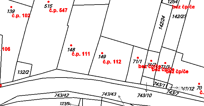 Chotěšov 112 na parcele st. 149 v KÚ Chotěšov, Katastrální mapa