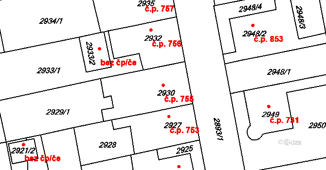 Holešov 755 na parcele st. 2930 v KÚ Holešov, Katastrální mapa