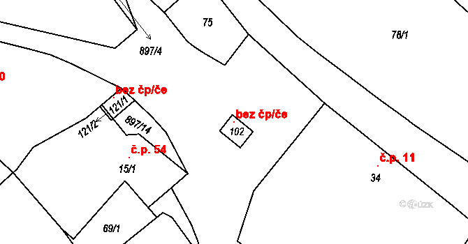 Mišovice 104758406 na parcele st. 102 v KÚ Svučice, Katastrální mapa