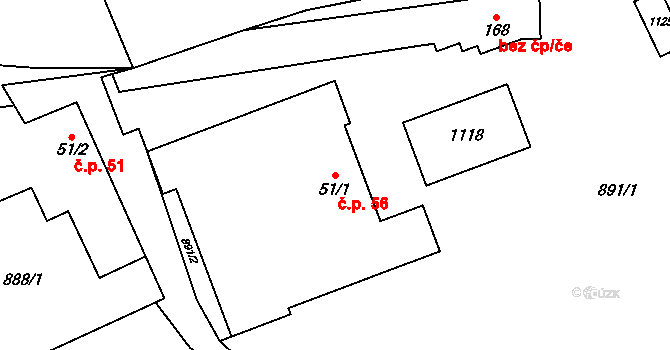 Tavíkovice 56 na parcele st. 51/1 v KÚ Tavíkovice, Katastrální mapa