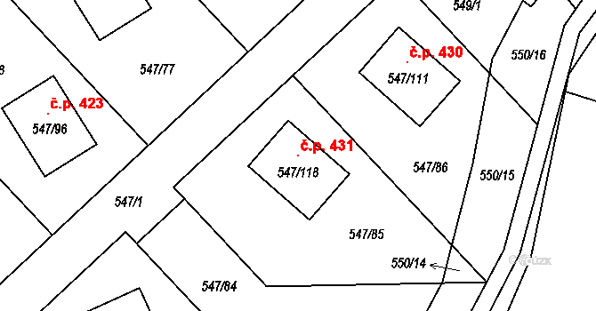 Lipno nad Vltavou 431 na parcele st. 547/118 v KÚ Lipno nad Vltavou, Katastrální mapa