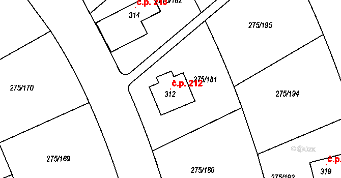 Choťánky 212 na parcele st. 312 v KÚ Choťánky, Katastrální mapa