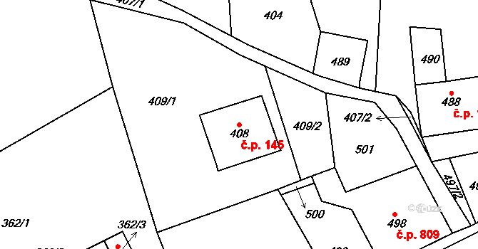 Desná III 145, Desná na parcele st. 408 v KÚ Desná III, Katastrální mapa