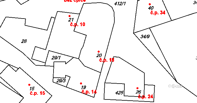 Vržanov 18, Kamenice na parcele st. 20 v KÚ Vržanov, Katastrální mapa