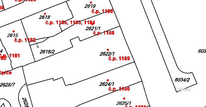 Jihlava 1189 na parcele st. 2622/1 v KÚ Jihlava, Katastrální mapa