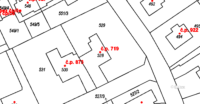 Roztoky 719 na parcele st. 528 v KÚ Roztoky u Prahy, Katastrální mapa