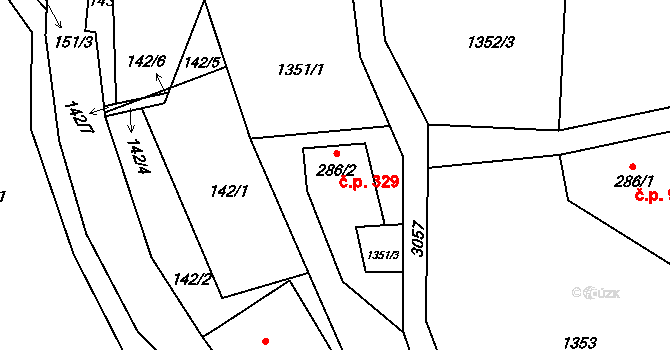 Kunratice u Cvikova 329 na parcele st. 286/2 v KÚ Kunratice u Cvikova, Katastrální mapa