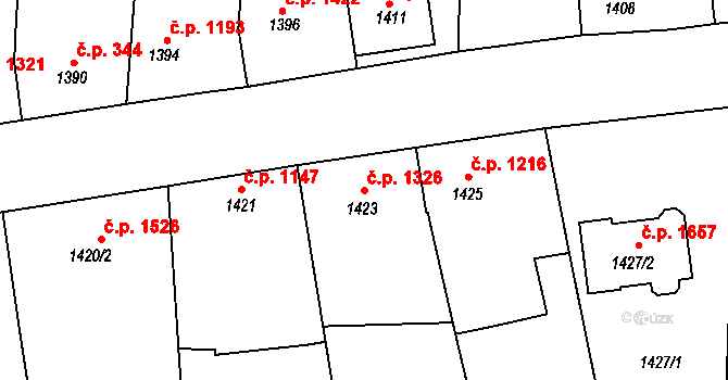 Vracov 1326 na parcele st. 1423 v KÚ Vracov, Katastrální mapa