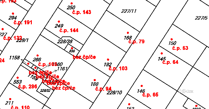 Humny 103, Pchery na parcele st. 192 v KÚ Pchery, Katastrální mapa