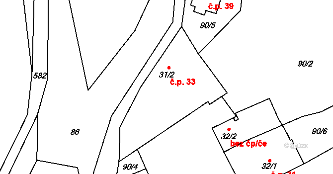 Borovná 33 na parcele st. 31/2 v KÚ Borovná, Katastrální mapa