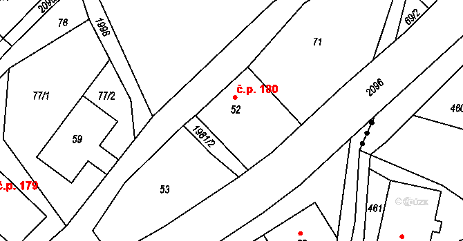 Janov 180 na parcele st. 52 v KÚ Janov u Krnova, Katastrální mapa