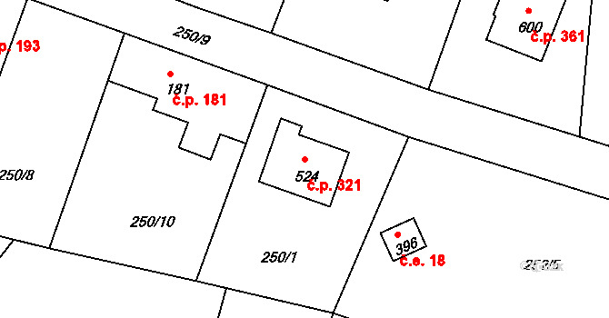 Strančice 321 na parcele st. 524 v KÚ Strančice, Katastrální mapa