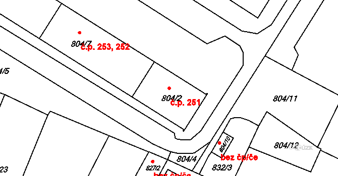 Dačice V 251, Dačice na parcele st. 804/2 v KÚ Dačice, Katastrální mapa