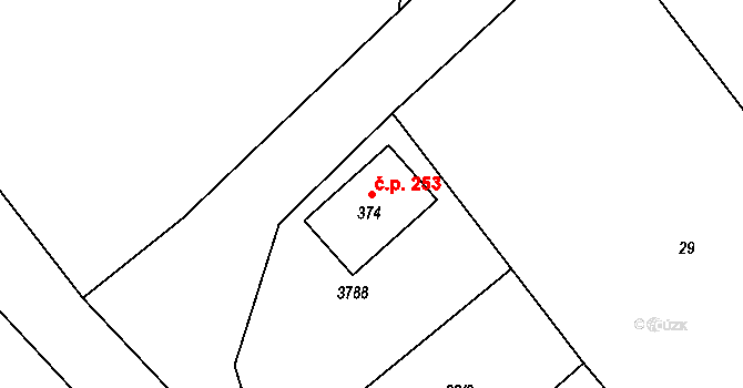 Krupá 253 na parcele st. 374 v KÚ Krupá, Katastrální mapa
