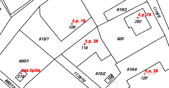 Skalička 26, Skalice na parcele st. 119 v KÚ Skalička nad Labem, Katastrální mapa