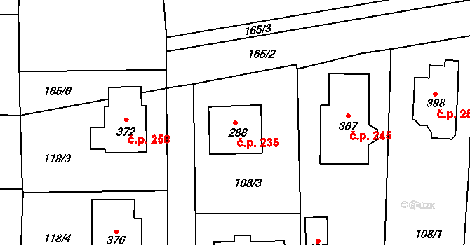 Újezd 235 na parcele st. 288 v KÚ Újezd u Hořovic, Katastrální mapa