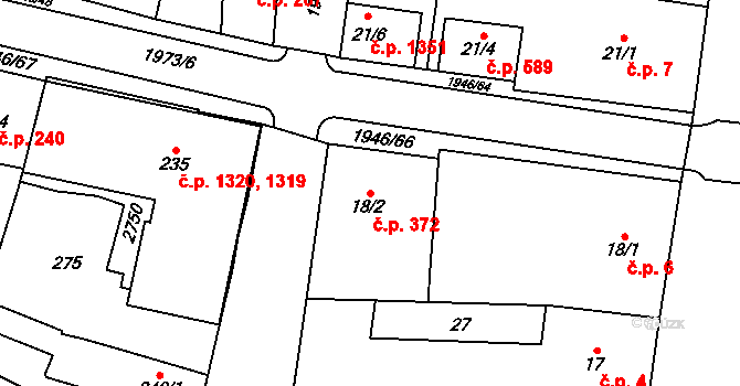 Třebechovice pod Orebem 372 na parcele st. 18/2 v KÚ Třebechovice pod Orebem, Katastrální mapa