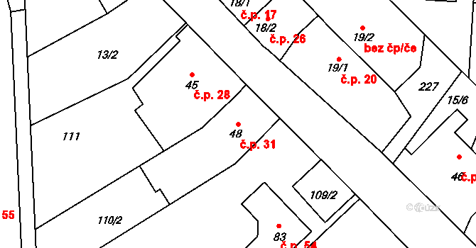 Hostkovice 31, Tršice na parcele st. 48 v KÚ Hostkovice, Katastrální mapa