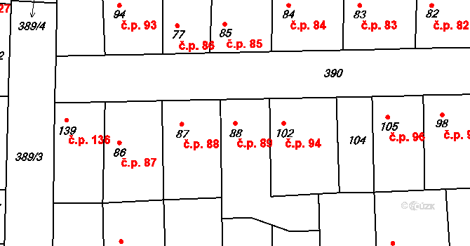 Lounky 89, Chodouny na parcele st. 88 v KÚ Lounky, Katastrální mapa