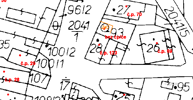 Ředhošť 123, Mšené-lázně na parcele st. 28 v KÚ Ředhošť, Katastrální mapa