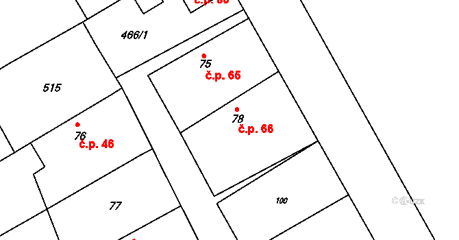 Chotělice 66, Smidary na parcele st. 78 v KÚ Chotělice, Katastrální mapa