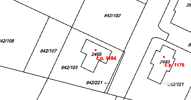 Prachatice II 1184, Prachatice na parcele st. 2455 v KÚ Prachatice, Katastrální mapa