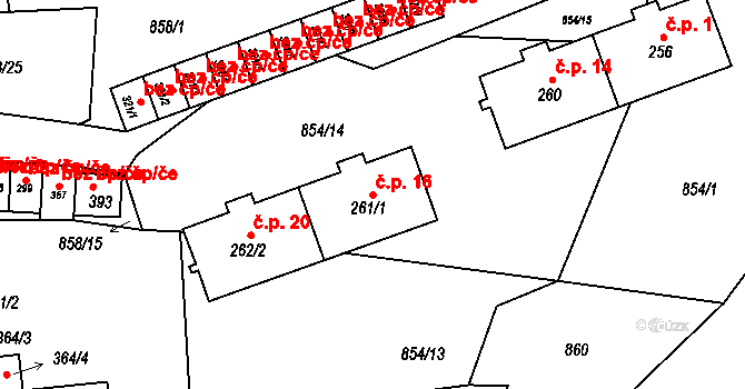Mladkov 16 na parcele st. 261/1 v KÚ Mladkov, Katastrální mapa