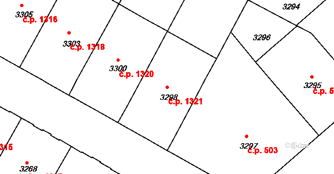 Černá Pole 1321, Brno na parcele st. 3298 v KÚ Černá Pole, Katastrální mapa